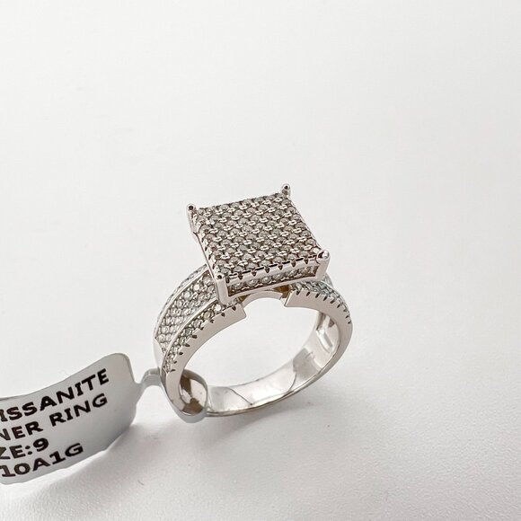 925 Sterling Sliver Moissanite Square Elevated Ring, 1.07ctw VVS Stones Hip Hop - Picture 1 of 6